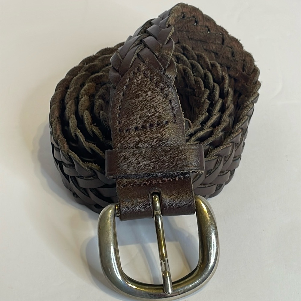 Braided Brown Leather Belt (Measures Approx. 43" without buckle)